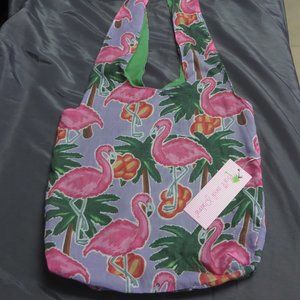 ❤️NWT SALT & PALMS Flamingos & Palm Trees Tote Bag Beach or Grocery REVERSIBLE